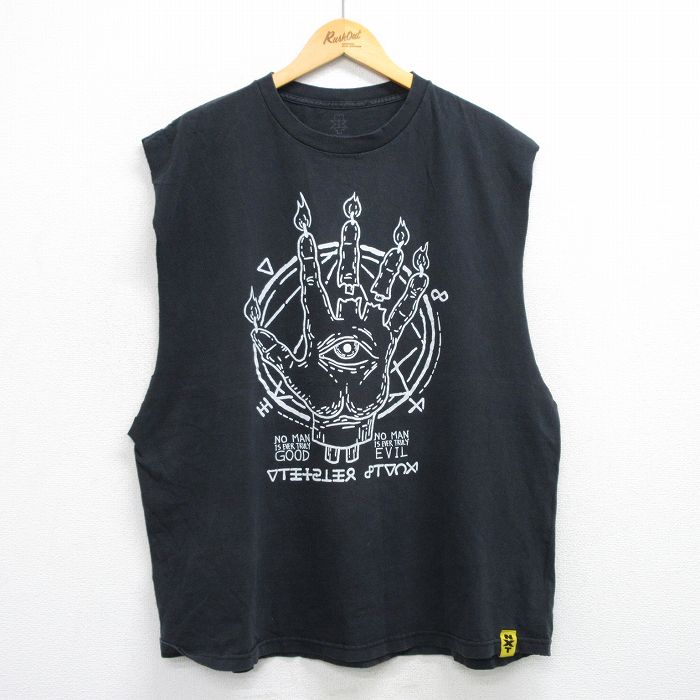 【20%OFF】XL★古着 ノースリーブ Tシャツ メンズ FADED TO BLACK 大きいサイズ コットン クルーネック 黒 ブラック 25jul14 中古