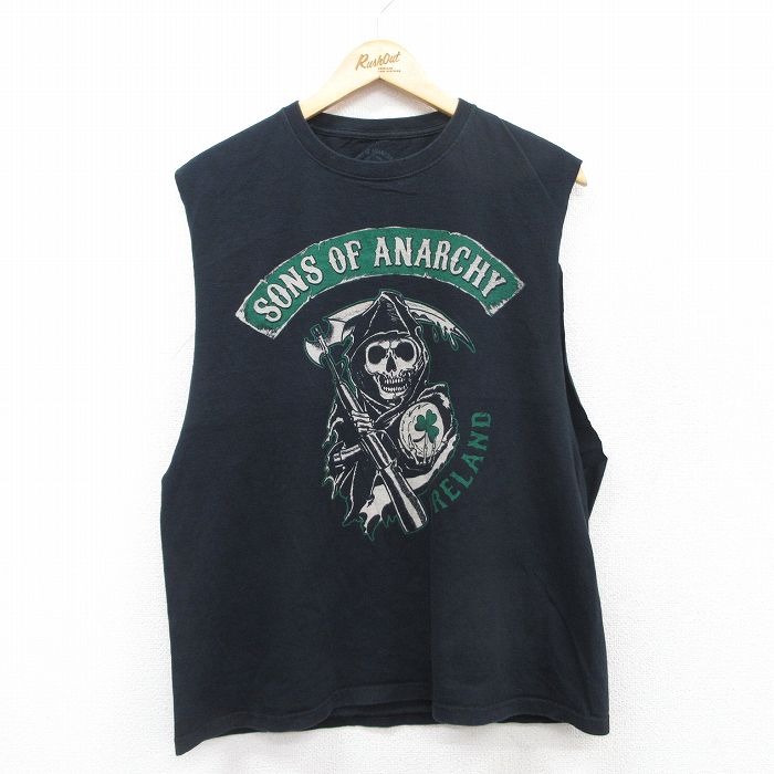 L★古着 ノースリーブ Tシャツ メンズ ドラマ サンオブアナーキー サンズオブアナーキー コットン クルーネック 黒 ブラック 25jul14 中古