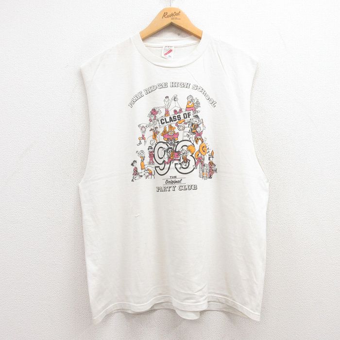 【50%OFF】XL★古着 ジャージーズ ビンテージ ノースリーブ Tシャツ メンズ 90年代 90s PARTY CLUB 大きいサイズ クルーネック USA製 白 ホワイト 25jul17 中古