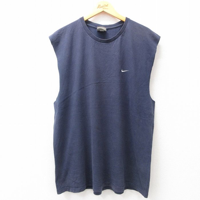 ナイキ 00s ノースリーブTシャツ ワンポイントロゴ ネイビー XL | 古着