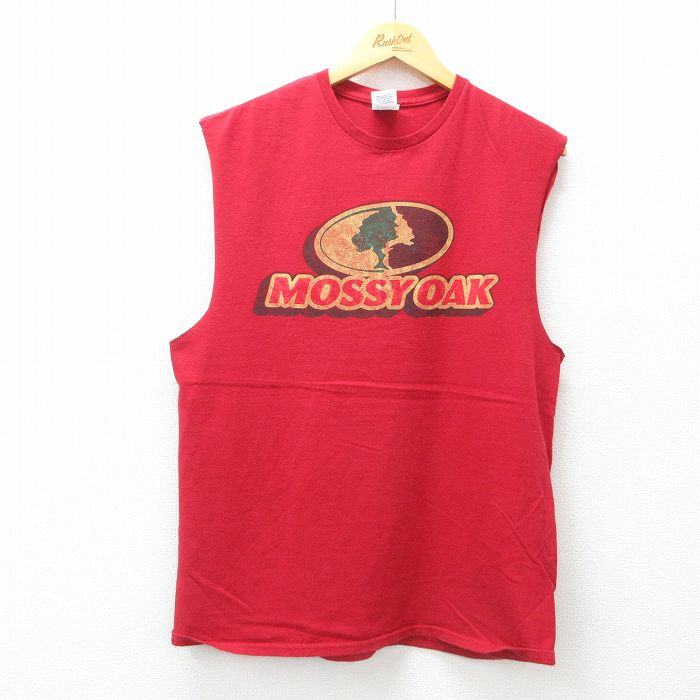 L★古着 ノースリーブ Tシャツ メンズ モッシーオーク コットン クルーネック 赤 レッド 25jul17 中古
