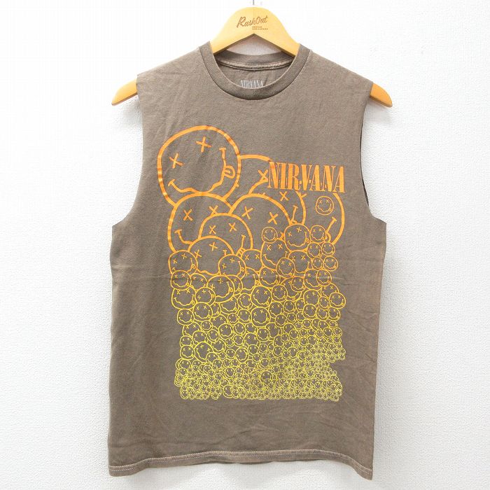 M★古着 ノースリーブ ロック バンド Tシャツ メンズ ニルバーナ ニルヴァーナ コットン クルーネック 茶系 ブラウン 25jul17 中古