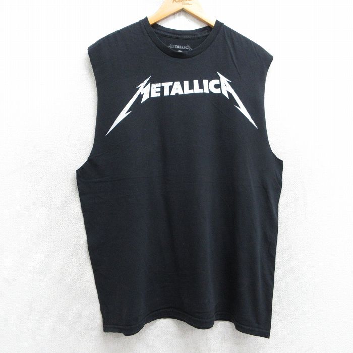 XL★古着 ノースリーブ ロック バンド Tシャツ メンズ メタリカ コットン クルーネック 黒 ブラック 25jul17 中古
