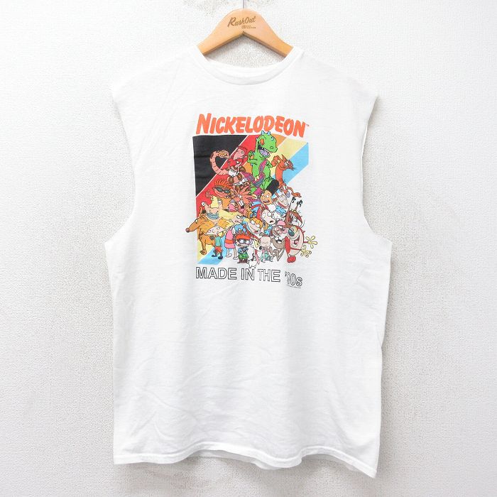 L★古着 ノースリーブ Tシャツ メンズ アニメ ニコロデオン ラグラッツ コットン クルーネック 白 ホワイト 25jul17 中古