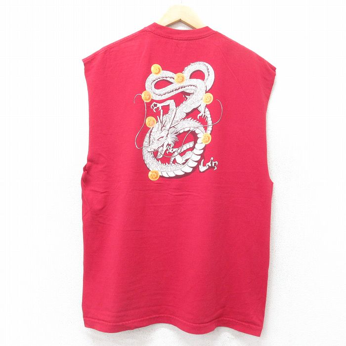 【20%OFF】XL★古着 ノースリーブ Tシャツ メンズ アニメ ドラゴンボール 神龍 コットン クルーネック エンジ系 25jul17 中古
