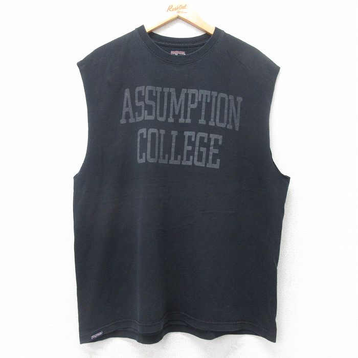 XL★古着 ジャンスポーツ ノースリーブ Tシャツ メンズ ASSUMPTION 大きいサイズ コットン クルーネック 黒 ブラック 25jul17 中古