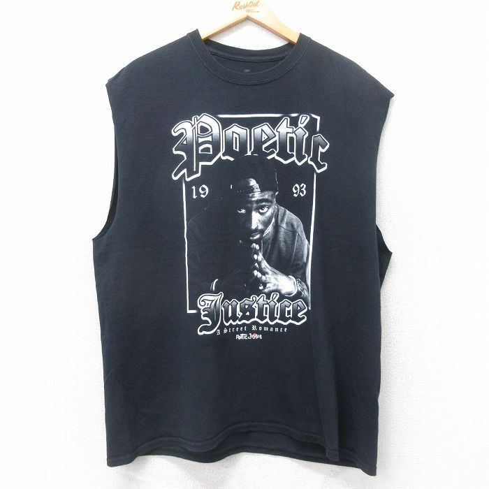 XL★古着 ノースリーブ Tシャツ メンズ 映画 ポエティックジャスティス トゥパック 2パック 2PAC 大きいサイズ コットン クルーネック 黒 ブラック 25jul17 中古