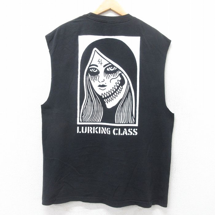 XL★古着 ノースリーブ Tシャツ メンズ LURKING CLASS 大きいサイズ コットン クルーネック 黒 ブラック 25jul17 中古
