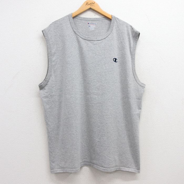 【50%OFF】XL★古着 チャンピオン champion ノースリーブ Tシャツ メンズ ワンポイントロゴ 大きいサイズ クルーネック グレー 霜降り 25jul17 中古