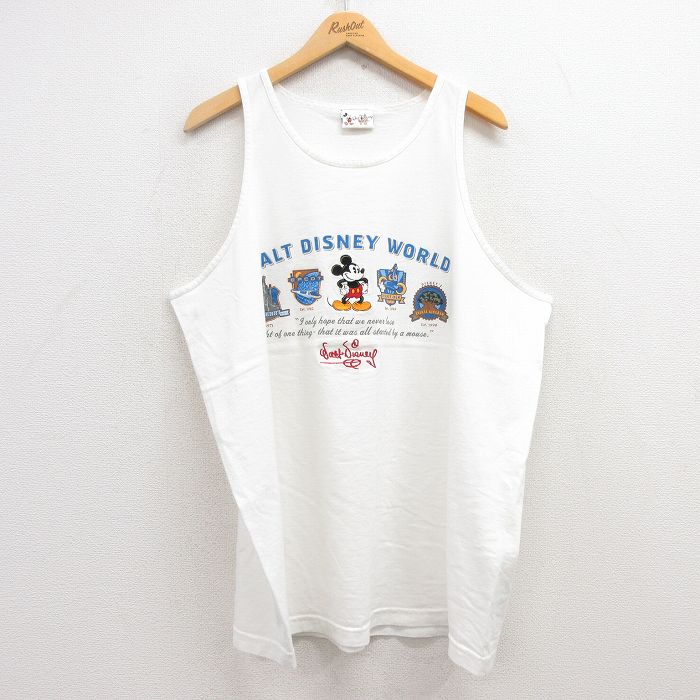 【50%OFF】XL★古着 ビンテージ タンクトップ メンズ 00年代 00s ディズニー DISNEY ミッキー MICKEY MOUSE 刺繍 大きいサイズ クルーネック 白 ホワイト 25jul17 中古
