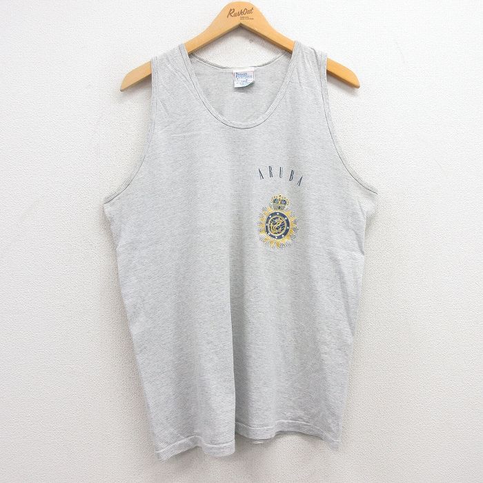 L★古着 ビンテージ タンクトップ メンズ 90年代 90s アルバ コットン クルーネック USA製 グレー他 ボーダー 25jul17 中古