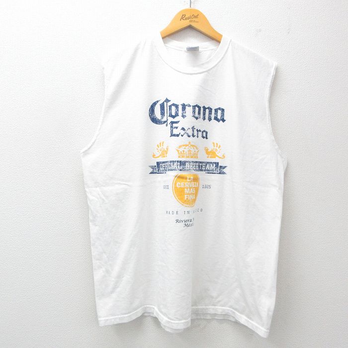 XL★古着 ノースリーブ Tシャツ メンズ コロナ ビール 大きいサイズ コットン クルーネック 白 ホワイト 25jul18 中古