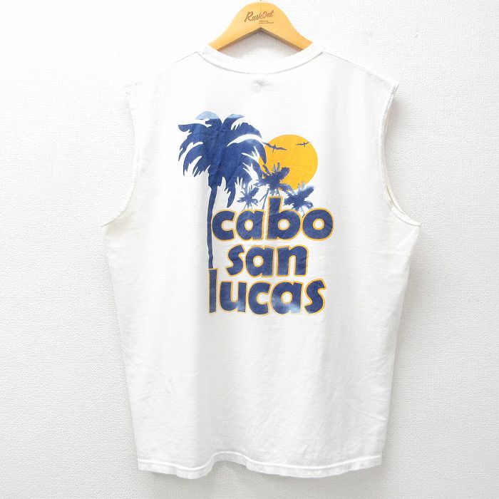 XL★古着 ノースリーブ Tシャツ メンズ cabo san lucas 大きいサイズ コットン クルーネック 白 ホワイト 25jul18 中古