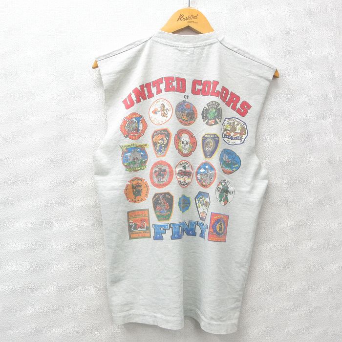 【50%OFF】L★古着 フルーツオブザルーム ノースリーブ ビンテージ Tシャツ メンズ 00年代 00s 消防署 クルーネック 薄グレー 霜降り 25jul18 中古