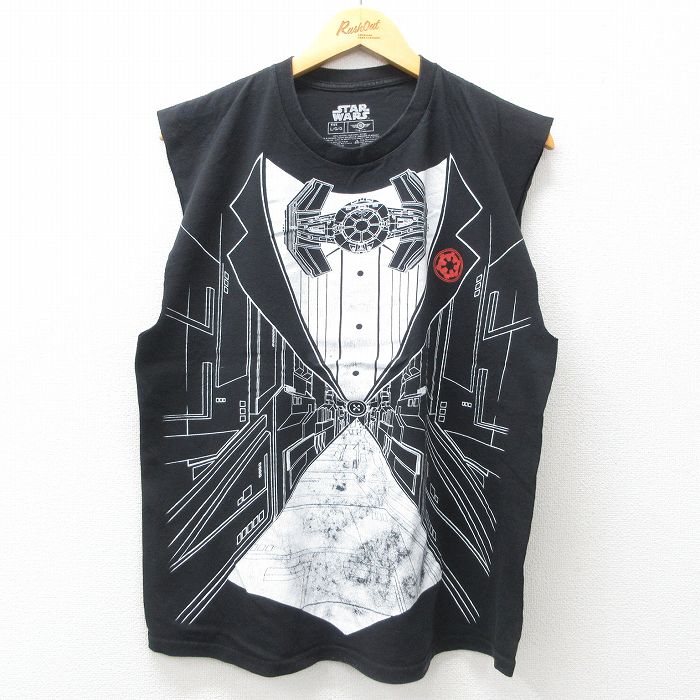 【50%OFF】L★古着 ノースリーブ Tシャツ メンズ スターウォーズ STAR WARS コットン クルーネック 黒 ブラック 25jul18 中古