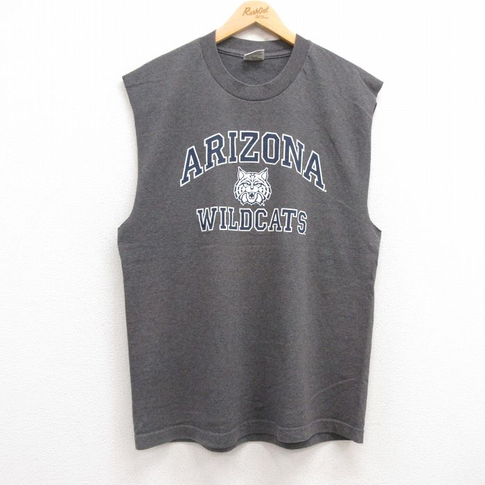 L★古着 ノースリーブ ビンテージ Tシャツ メンズ 00年代 00s アリゾナワイルドキャッツ クルーネック 濃グレー 霜降り 25jul18 中古
