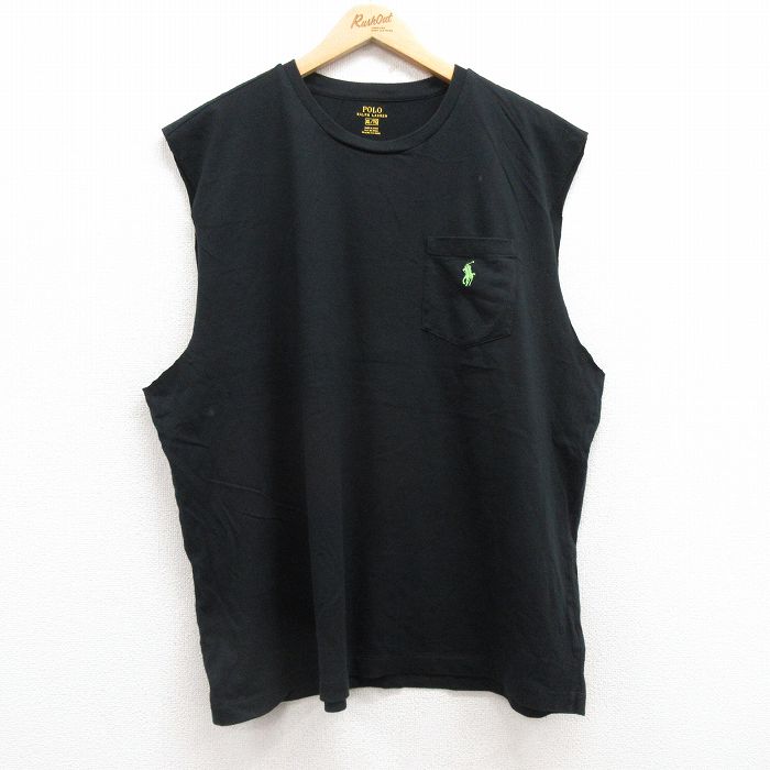 ラルフローレン ノースリーブTシャツ ワンポイントロゴ ブラック XL | 古着
