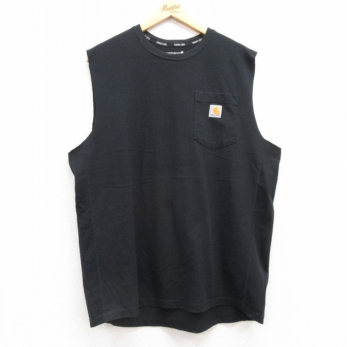 XL★古着 カーハート Carhartt ノースリーブ Tシャツ メンズ 胸ポケット付き クルーネック 黒 ブラック 25jul18 中古