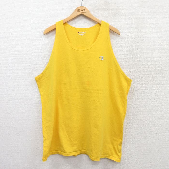 XL★古着 チャンピオン champion タンクトップ メンズ ワンポイントロゴ 大きいサイズ コットン クルーネック 黄 イエロー 25jul18 中古
