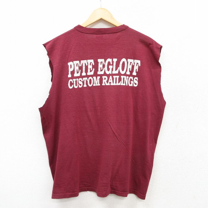 XL★古着 ラッセル ノースリーブ ビンテージ Tシャツ メンズ 80年代 80s PETE EGLOFF 大きいサイズ クルーネック USA製 エンジ 25jul18 中古