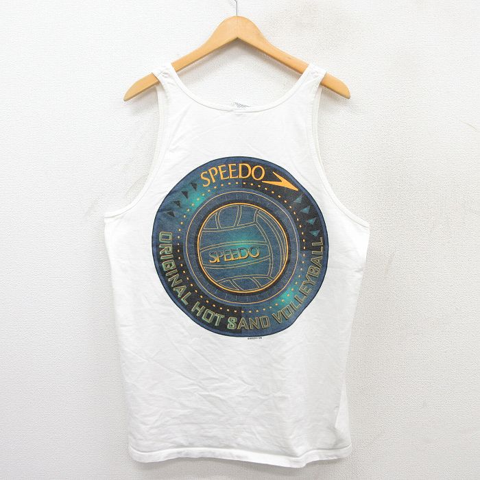 XL★古着 SPEEDO ビンテージ タンクトップ メンズ 90年代 90s バレーボール コットン クルーネック USA製 白 ホワイト 25jul18 中古