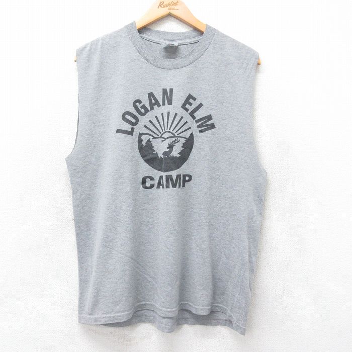 【50%OFF】L★古着 ジャージーズ ノースリーブ ビンテージ Tシャツ メンズ 00年代 00s LOGAN ELM シカ クルーネック グレー 霜降り 25jul24 中古