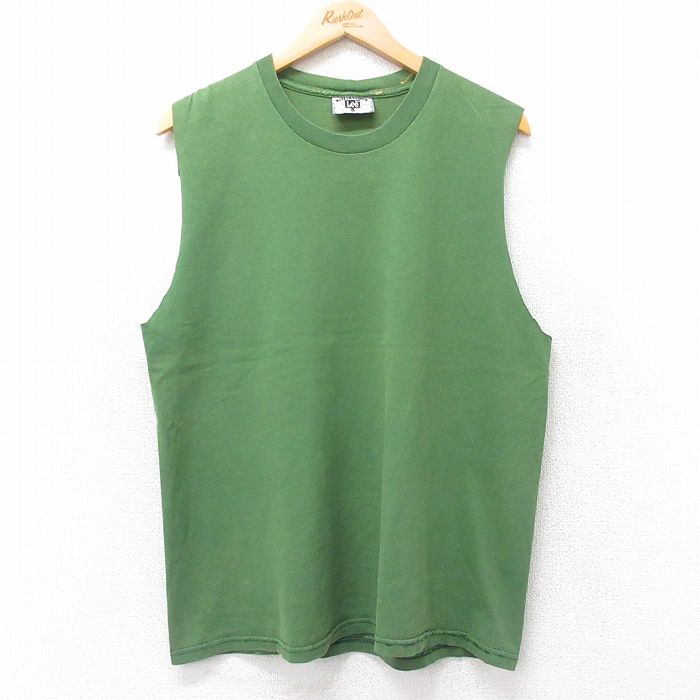 【50%OFF】L★古着 リー Lee ノースリーブ ビンテージ Tシャツ メンズ 90年代 90s 無地 コットン クルーネック USA製 緑 グリーン 25jul24 中古