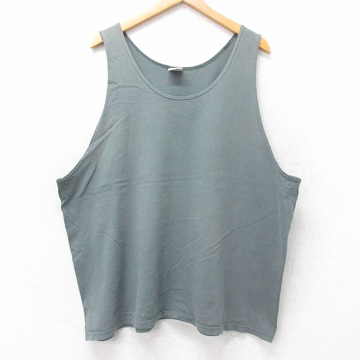 【50%OFF】XL★古着 ビンテージ タンクトップ メンズ 90年代 90s 無地 大きいサイズ コットン クルーネック USA製 緑系 グリーン 25jul24 中古