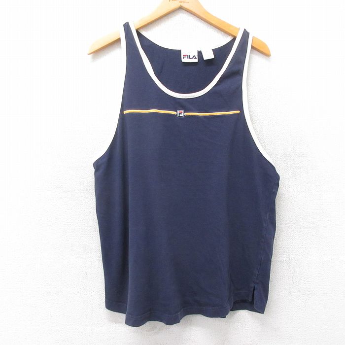 フィラ 90s タンクトップ ワンポイントロゴ ネイビー L | 古着