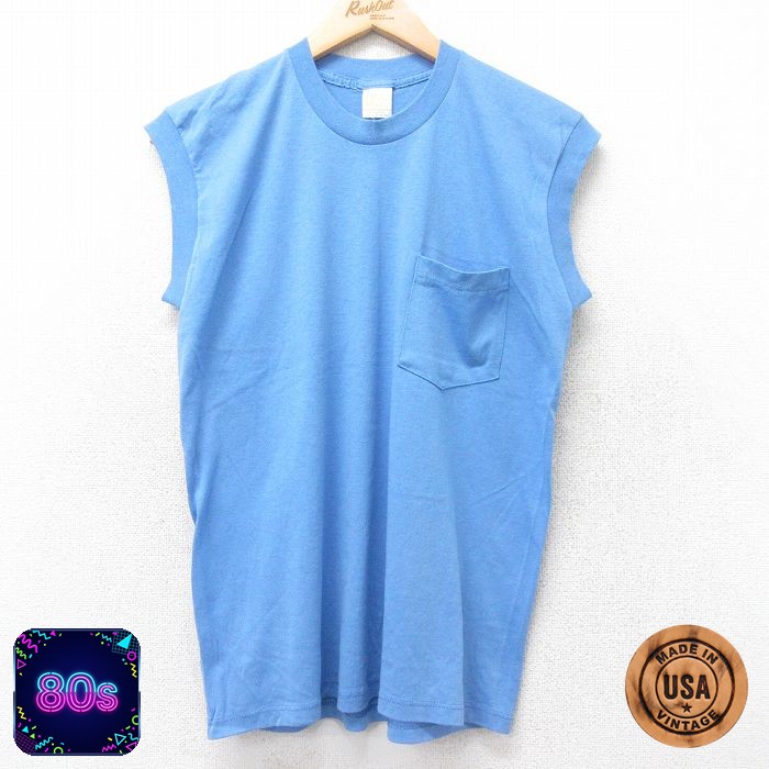 ノースリーブTシャツ 胸ポケット付き ネイビー M | 古着