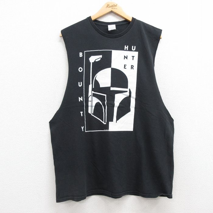 XL★古着 ノースリーブ Tシャツ メンズ スターウォーズ STAR WARS ボバフェット コットン クルーネック 黒 ブラック 25jul19 中古