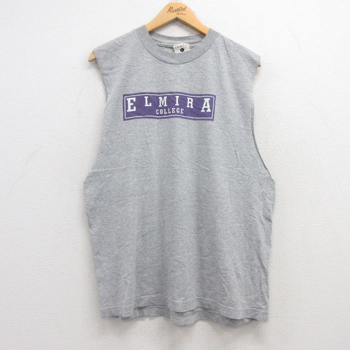 【50%OFF】L★古着 ノースリーブ ビンテージ Tシャツ メンズ 90年代 90s エルマイラ カレッジ コットン クルーネック USA製 グレー 霜降り 25jul19 中古