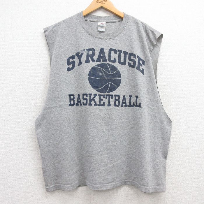 【50%OFF】XL★古着 ノースリーブ ビンテージ Tシャツ メンズ 00年代 00s シラキュース バスケットボール 大きいサイズ クルーネック グレー 霜降り 25jul19 中古