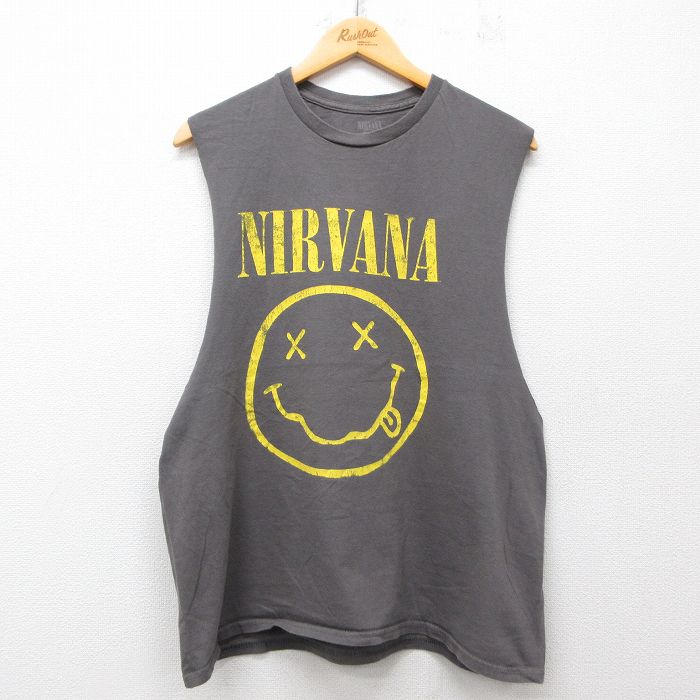 L★古着 ノースリーブ ロック バンド Tシャツ メンズ ニルバーナ ニルヴァーナ コットン クルーネック 濃グレー 【spe】 25jul19 中古