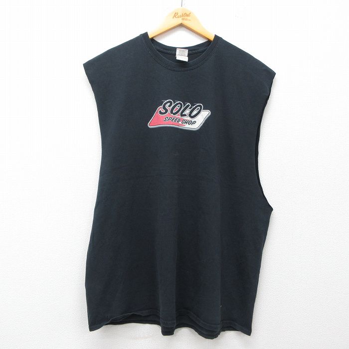 XL★古着 ノースリーブ ビンテージ Tシャツ メンズ 00年代 00s SOLO ホットロッド HOT ROD 大きいサイズ コットン クルーネック 黒 ブラック 25jul19 中古