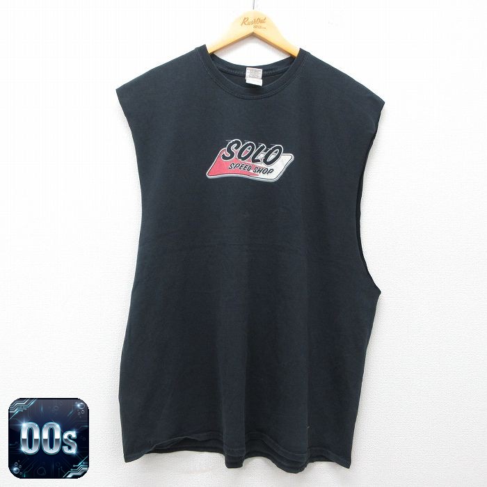 ノースリーブTシャツ SOLOホットロッドプリント ブラック XL | 古着