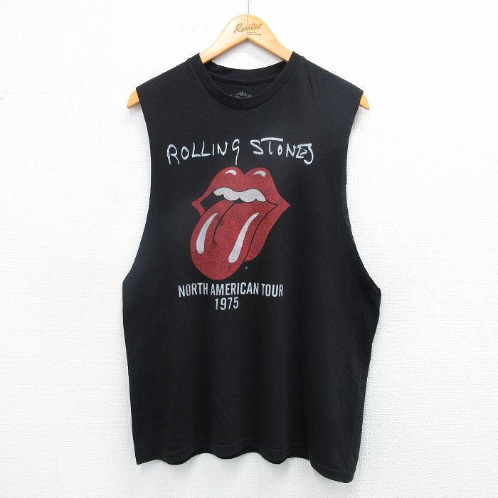 XL★古着 ノースリーブ ロック バンド Tシャツ メンズ ローリングストーンズ The Rolling Stones クルーネック 黒 ブラック 25jul19 中古