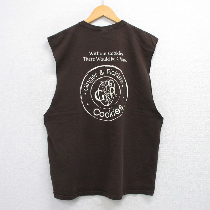 XL★古着 ノースリーブ ビンテージ Tシャツ メンズ 00年代 00s Got Coockies 大きいサイズ コットン クルーネック 茶 ブラウン 25jul19 中古