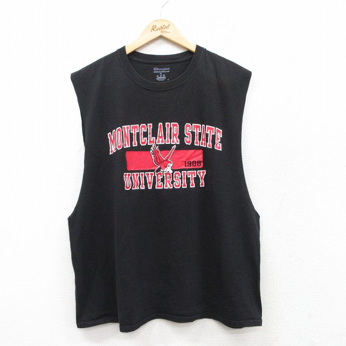 XL★古着 チャンピオン Champion ノースリーブ Tシャツ メンズ MONTCLAIR クルーネック 黒 ブラック 25jul19 中古