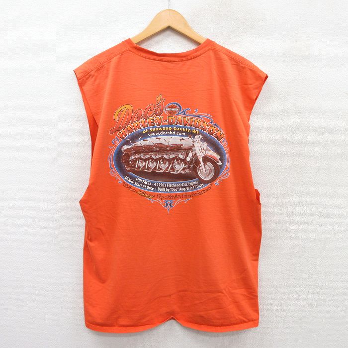 【50%OFF】ハーレーダビッドソン ノースリーブTシャツ ビッグロゴ オレンジ XL | 古着