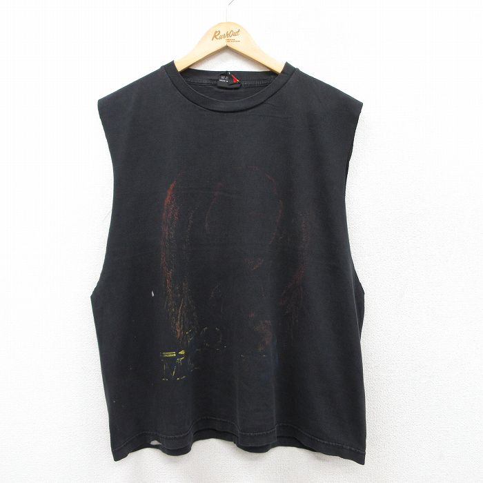 XL★古着 ノースリーブ ロック バンド Tシャツ メンズ ボブマーリー 大きいサイズ コットン クルーネック 黒 ブラック 25jul19 中古