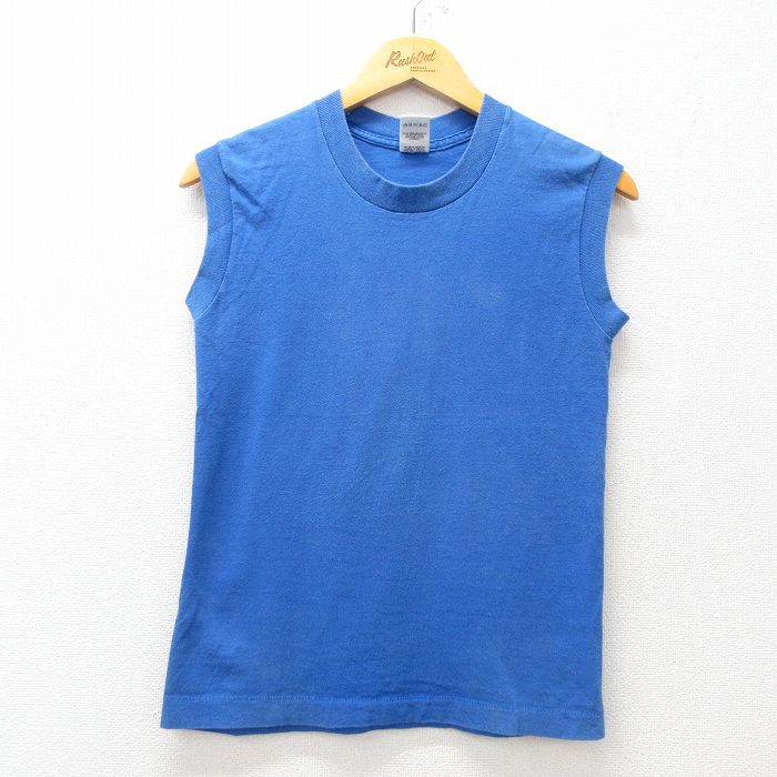 S★古着 フルーツオブザルーム ノースリーブ ビンテージ Tシャツ メンズ 90年代 90s 無地 コットン クルーネック USA製 青 ブルー 25jul23 中古