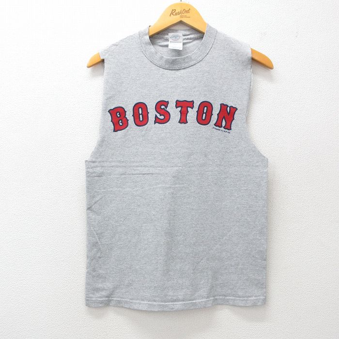 S★古着 ノースリーブ ビンテージ Tシャツ メンズ 00年代 00s MLB ボストンレッドソックス クルーネック グレー 霜降り メジャーリーグ ベースボール 野球 25jul23 中古