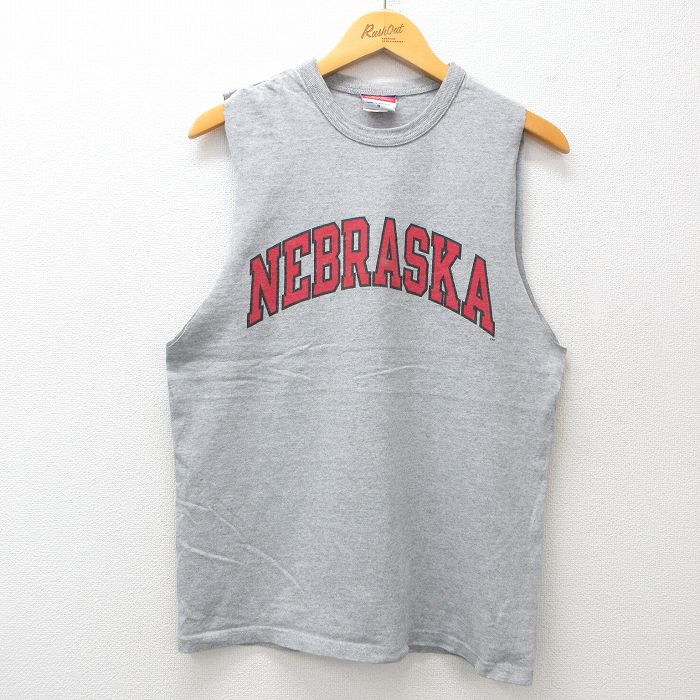 チャンピオン 00s ノースリーブTシャツ ネブラスカ グレー M | 古着
