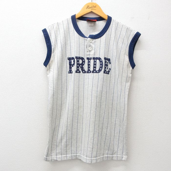 M★古着 ノースリーブ ビンテージ Tシャツ メンズ 90年代 90s PRIDE 11 ヘンリーネック USA製 グレー他 ストライプ 25jul23 中古