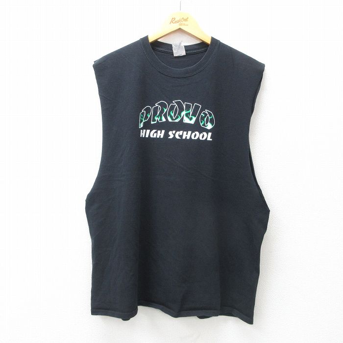 XL★古着 ノースリーブ Tシャツ メンズ PROVO 黒 ブラック 25jul23 中古