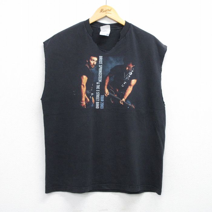 XL★古着 ノースリーブ ビンテージ ロック バンド Tシャツ メンズ 00年代 00s ブルーススプリングスティーン Eストリートバンド コットン 黒 ブラック 25jul25 中古