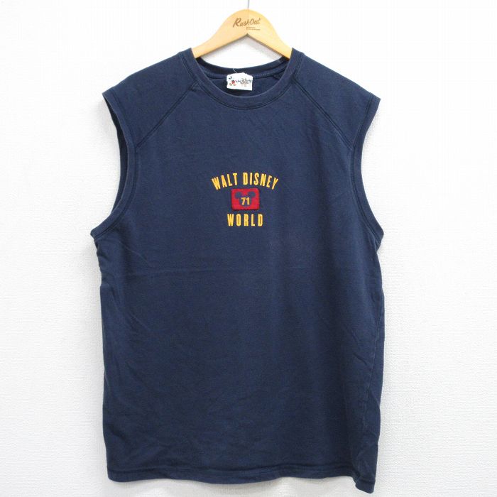 XL★古着 ノースリーブ ビンテージ Tシャツ メンズ 00年代 00s ディズニー DISNEY クルーネック 紺 ネイビー 25jul25 中古