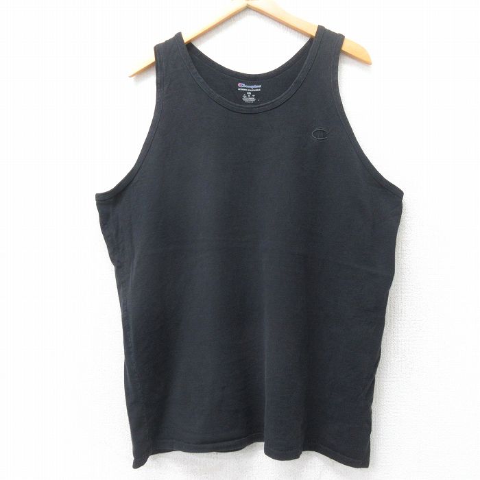 【50%OFF】XL★古着 チャンピオン champion タンクトップ メンズ ワンポイントロゴ 大きいサイズ クルーネック 黒 ブラック 25jul25 中古