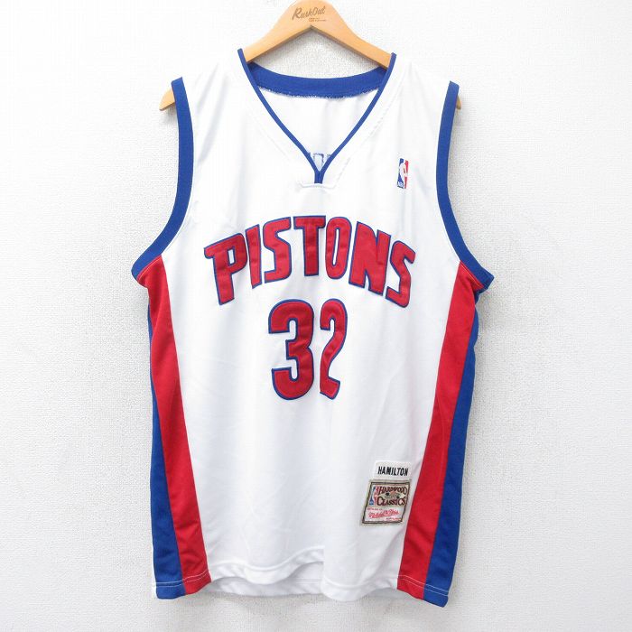 XL★古着 ノースリーブ Tシャツ メンズ NBA デトロイトピストルズ リチャードハミルトン 32 大きいサイズ ロング丈 Vネック 白他 ホワイト ユニフォーム ゲームシャツ バスケットボール 25jul25 中古